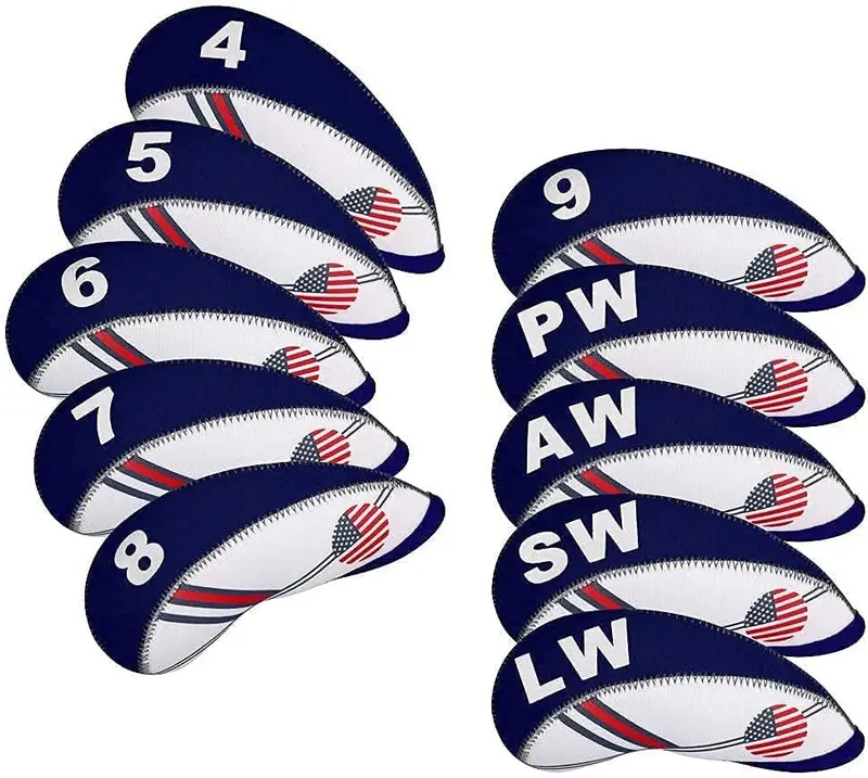 10-Piece Neoprene Golf Iron Head Covers – Usa Flag Design Club Protectors In Vibrant Colors 1