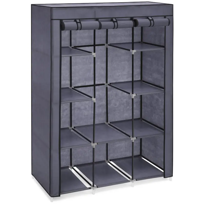 10-Shelf Freestanding Fabric Wardrobe Closet With Waterproof Top Cover And Hanging Rod 1