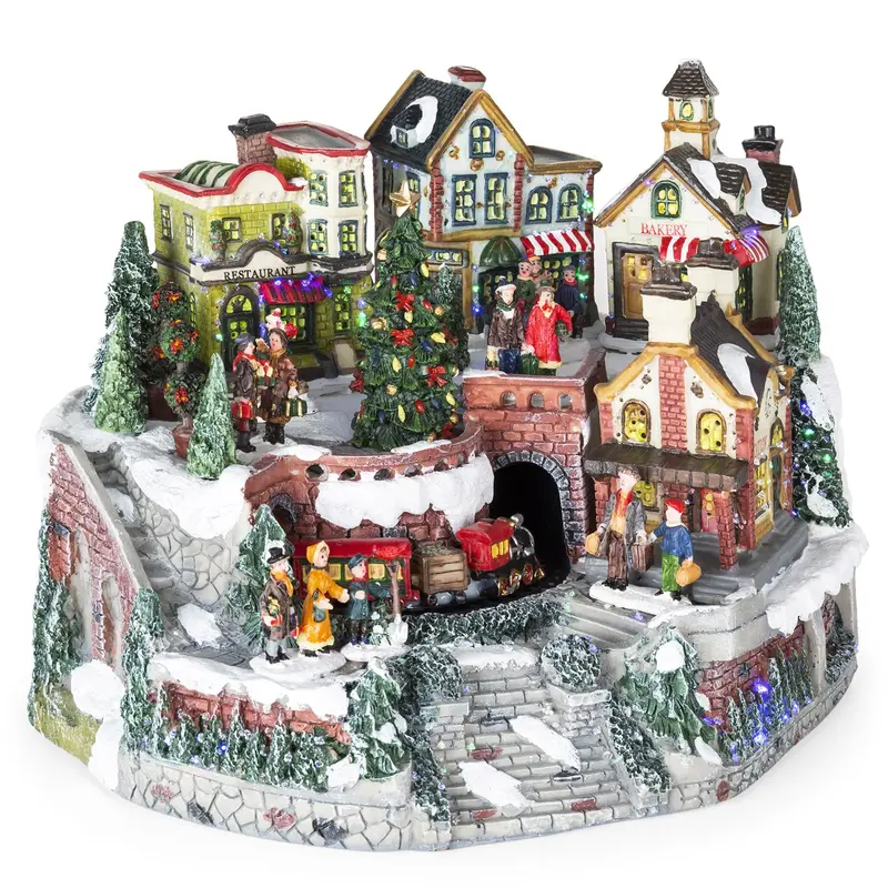 12-Inch Handcrafted Tabletop Christmas Village Set With Rotating Train And Warm Led Accents 1