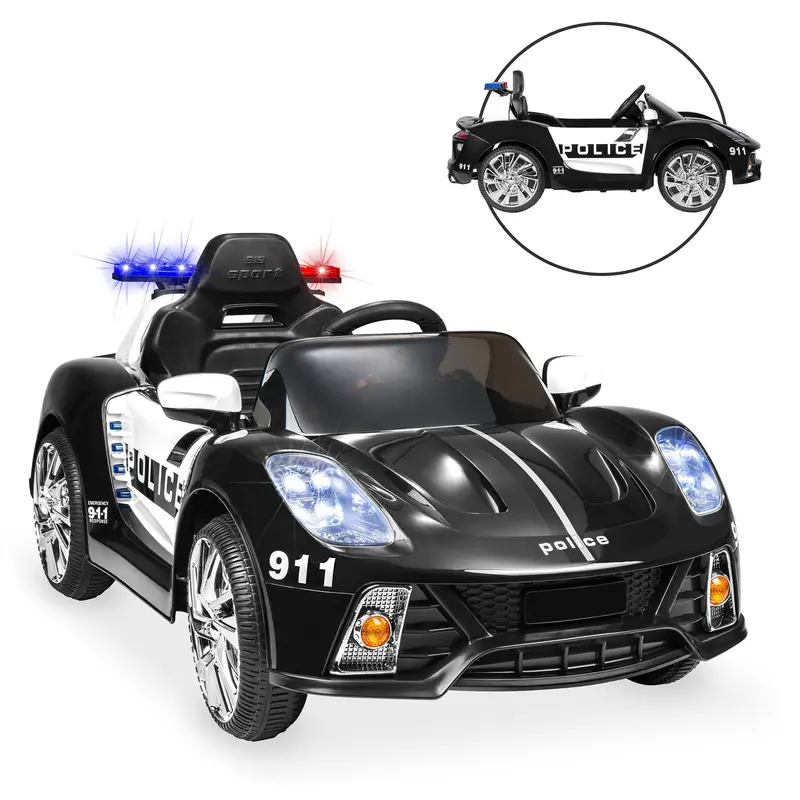 12V Kids Police-Themed Ride-On Sports Car With Parent Remote, Aux Input & Sound Effects 1