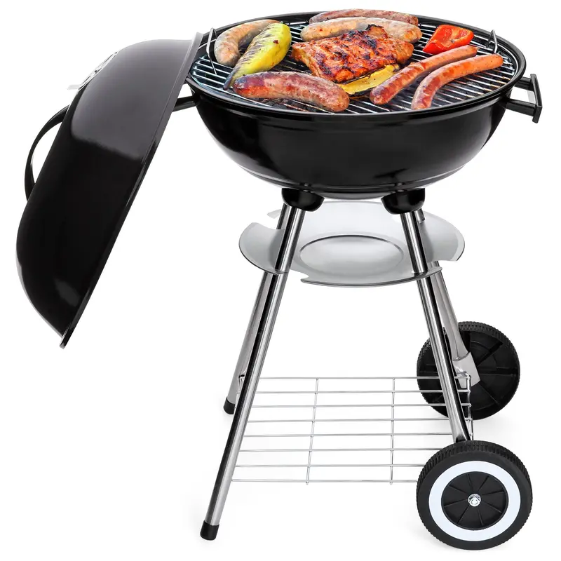 18-Inch Portable Charcoal Grill With Detachable Legs, Storage Rack & Dual Wheels 1