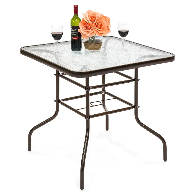 32-Inch Square Tempered Glass Patio Bistro Table With Umbrella Hole 1