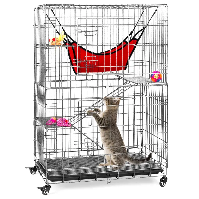 4-Tier Cat Playpen Enclosure With Hammock, Casters, And Built-In Shelves – 30X19X43 Inches 1