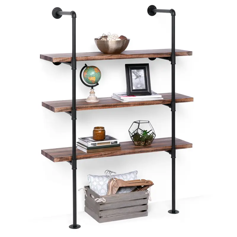 4-Tier Industrial Pipe Wall Shelf Bracket Kit For Diy Bookshelves 1