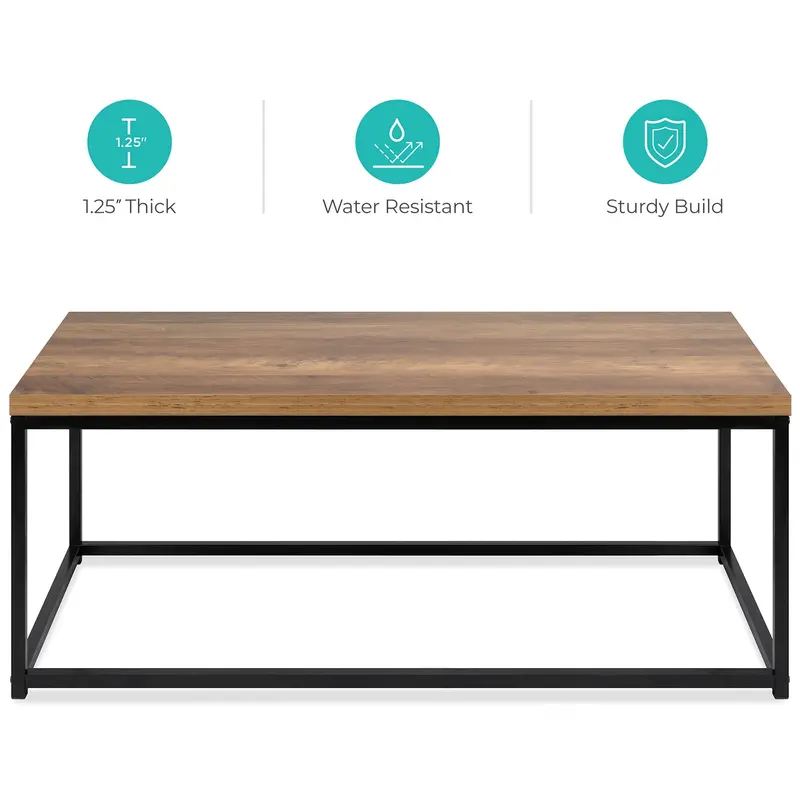 44-Inch Modern Coffee Table With Wood Grain Top And Powder-Coated Metal Frame 1
