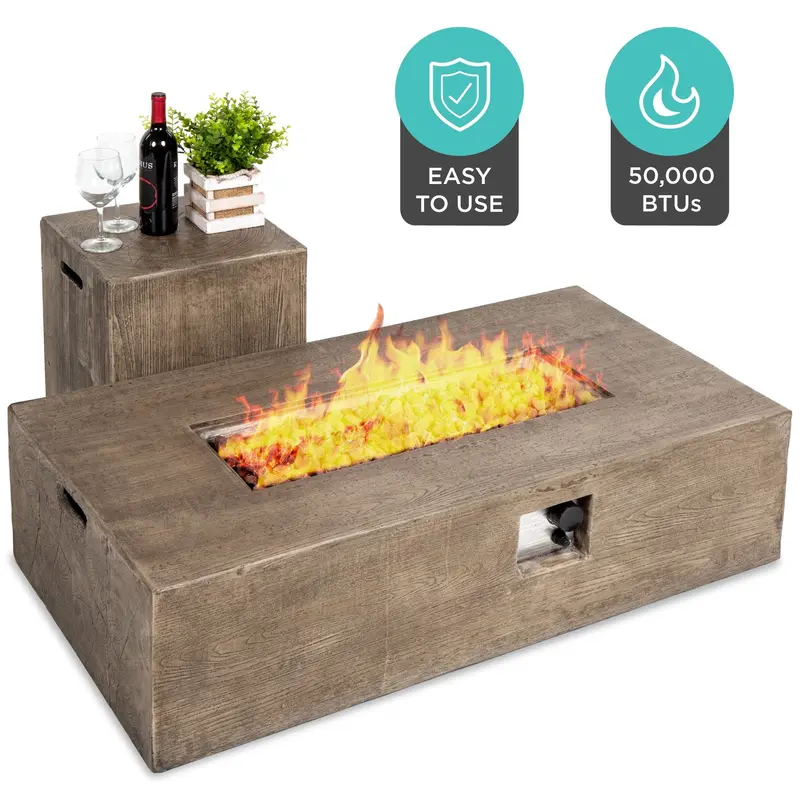48X27-Inch Propane Fire Pit Table Delivering 50,000 Btu Heat Output With Side Tank Storage And Weatherproof Cover 1