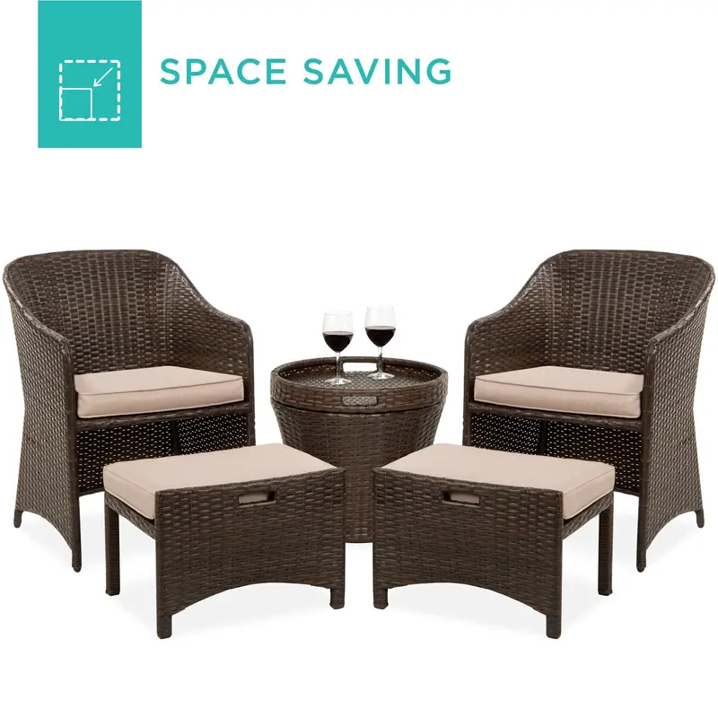 5-Piece All-Weather Wicker Bistro Set – Includes Side Storage Table, Zero Assembly Required 1
