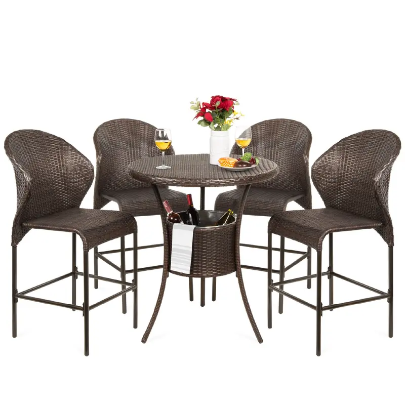 5-Piece Outdoor Bar Bistro Set With Ice Bucket, Ideal For Patios And Porches 1