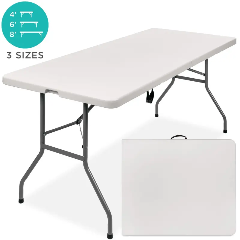 6-Foot Foldable Plastic Dining Table With Carry Handle And Secure Locking Mechanism 1