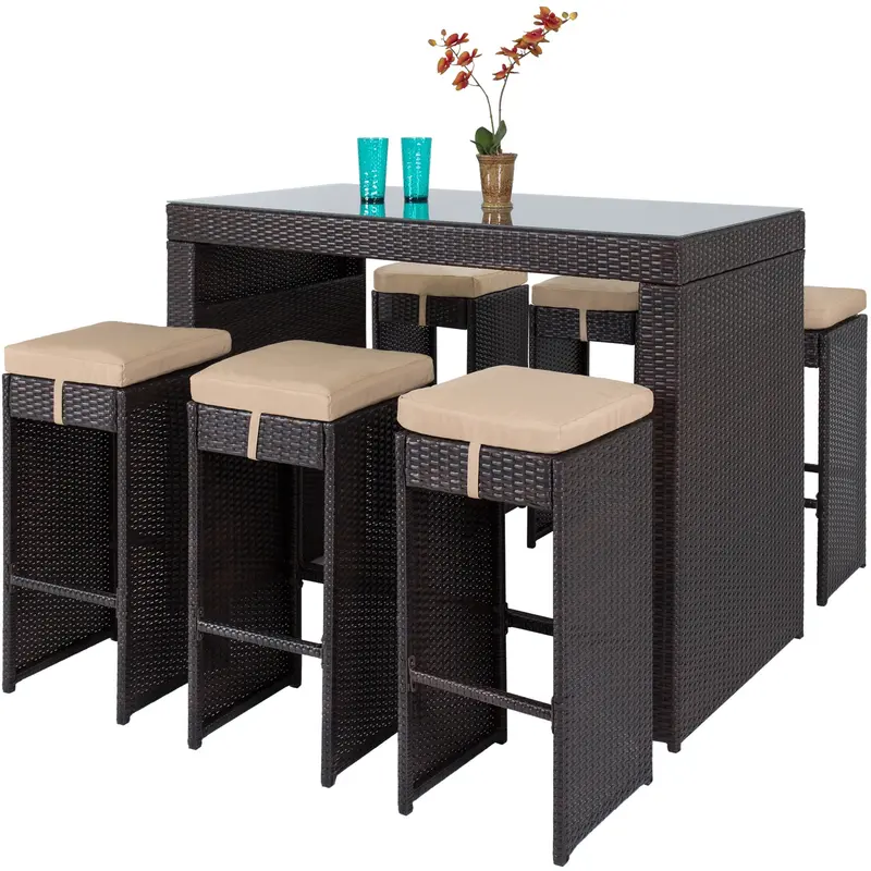 7-Piece Outdoor Bar Dining Set In Woven All-Weather Wicker 1
