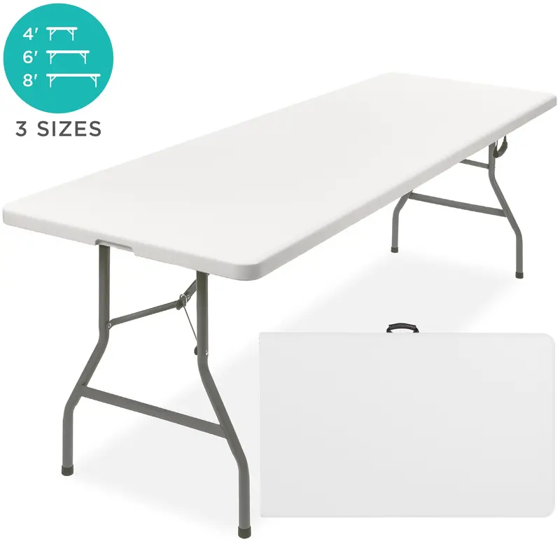 8-Foot Foldable Plastic Dining Table With Carry Handle And Secure Locking Mechanism 1