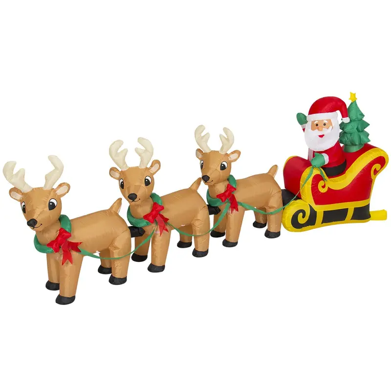 9Ft Inflatable Pre-Lit Santa & Reindeer Holiday Display – Multicolor Led Lighting 1