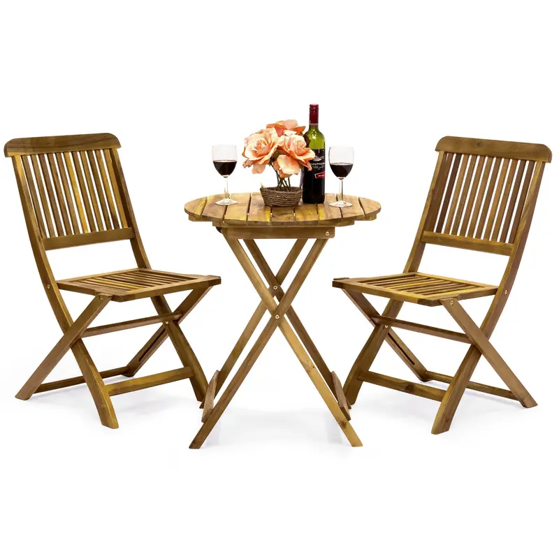 Acacia Wood Bistro Set – 3-Piece Folding Table And Two Matching Chairs 1
