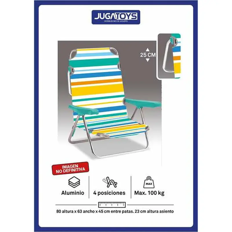 Adjustable Folding Recliner Chair – Striped Fabric, Headrest, Multi-Position 1
