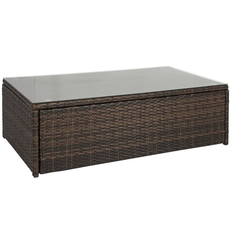 All-Weather Wicker Coffee Table With Tempered Glass Top – Indoor/Outdoor Use 1