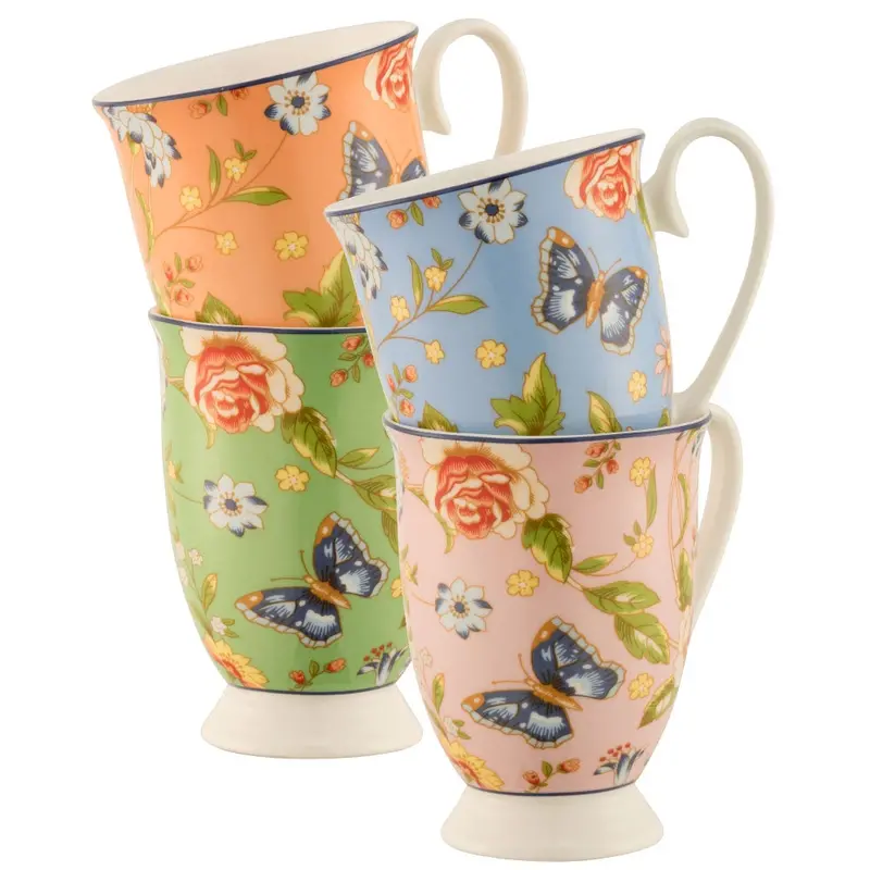 Aynsley Cottage Garden Footed Mug Set – 4 Artisanal Ceramic Mugs 1