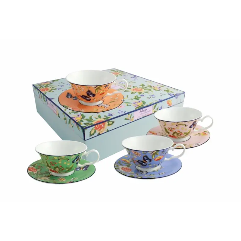 Aynsley Cottage Garden Windsor Tea Set – Cup & Saucer Pair With Floral Motif 1