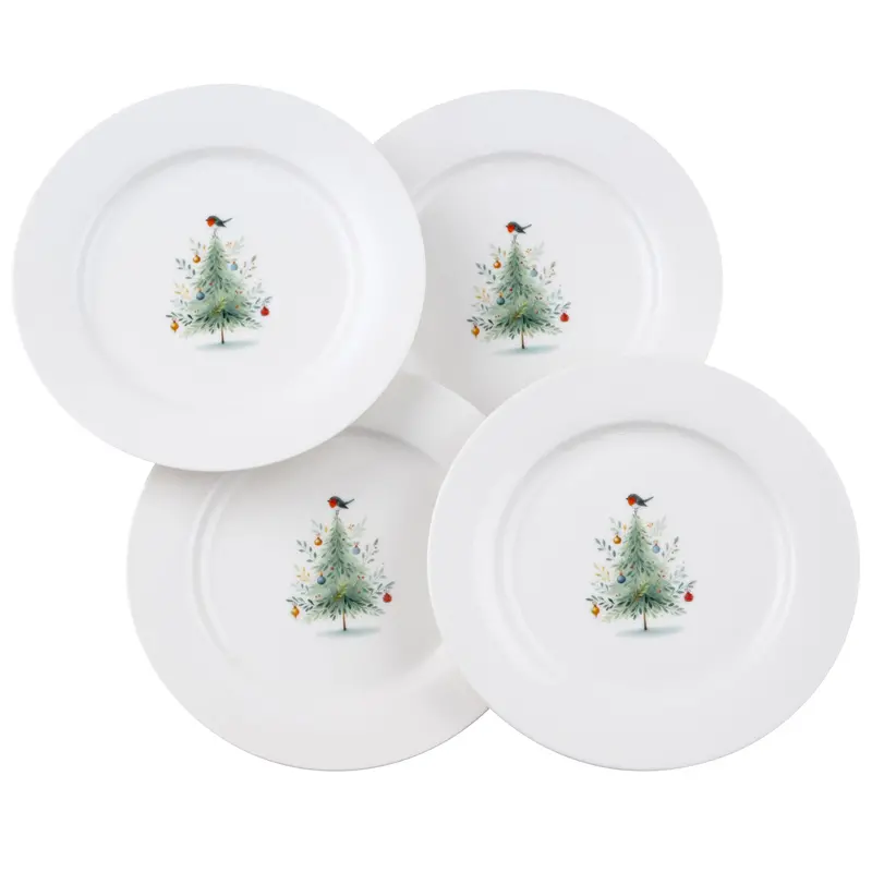 Aynsley Little Robin Christmas Tree Tea Plates – 4-Piece Festive Tableware Set 1