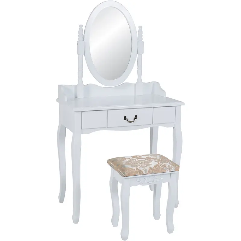 Bathroom Vanity Set With Round Mirror And Matching Stool – Compact Modern Design 1
