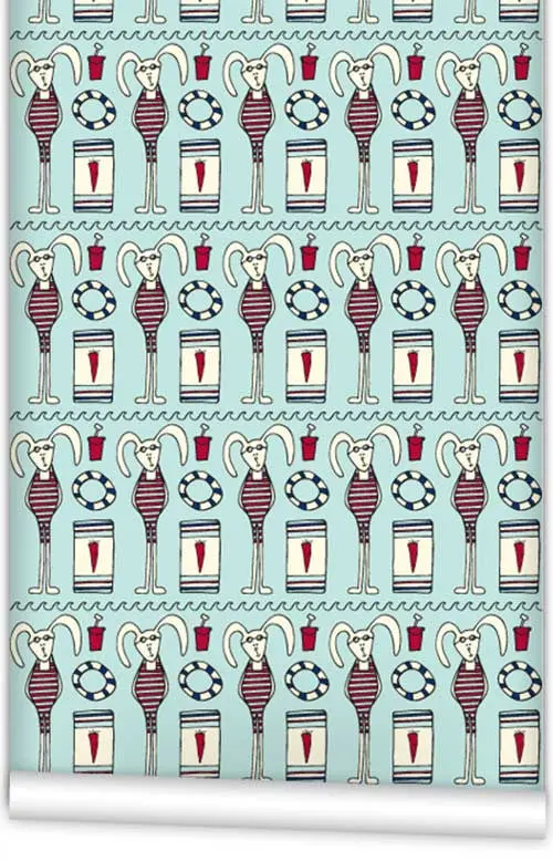 Beach Bunny Themed Wallpaper – 61.5 Cm × 10 M Roll 1
