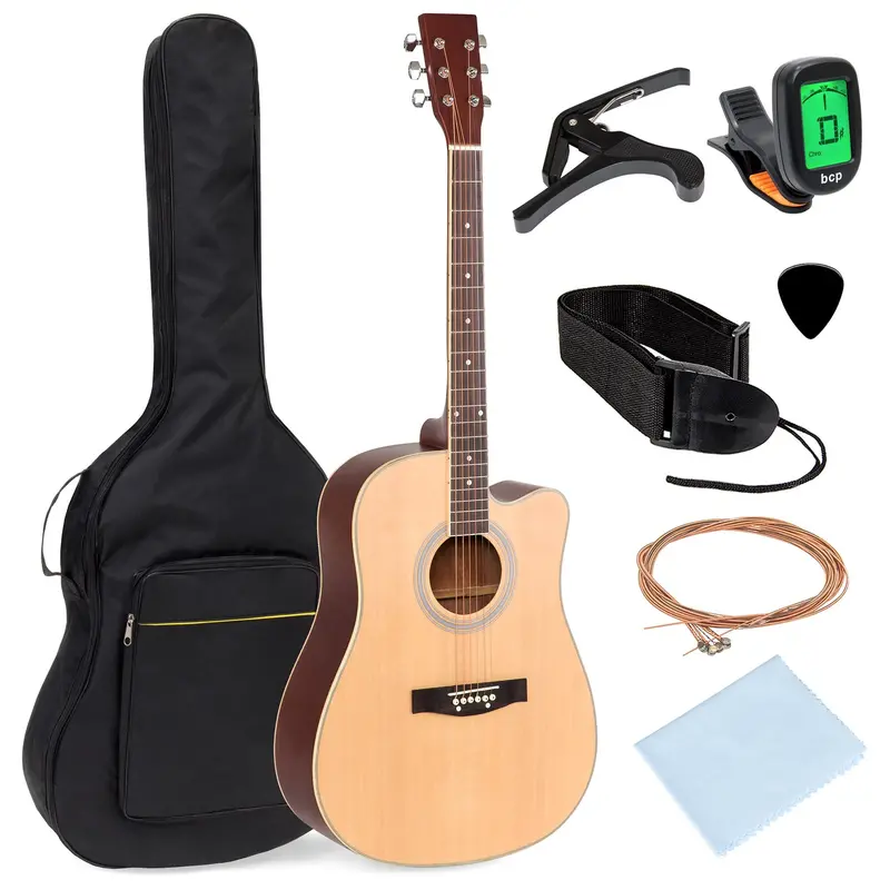 Beginner Acoustic Cutaway Guitar Kit – 41-Inch Full-Size With Case, Capo & Digital Tuner 4
