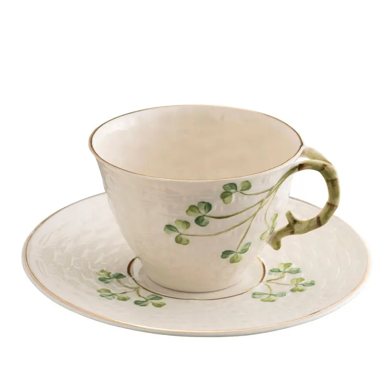 Belleek Classic 1880 Gold Shamrock Cup And Saucer – Limited-Edition Porcelain 1