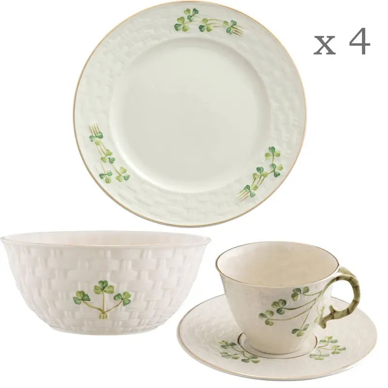 Belleek Classic 1880 Shamrock Gold 12-Piece Dinner Set 1