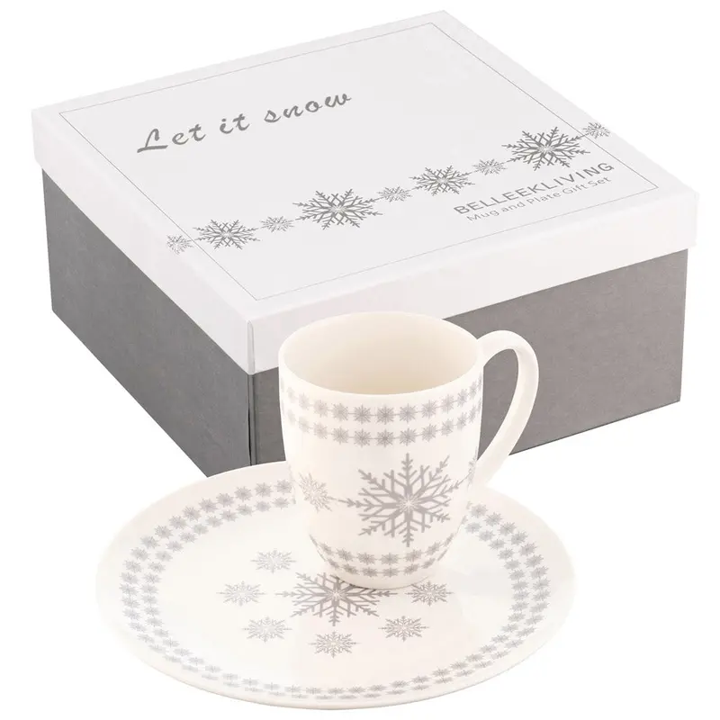 Belleek Living 'Let It Snow' Ceramic Mug And Matching Plate Set 1