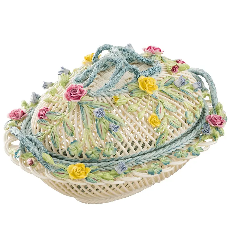 Belleek Oval Covered Basket – Small Size, Traditional Irish Porcelain 1