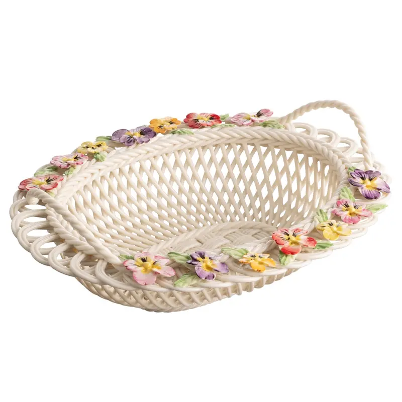 Belleek Pansy Oval Basket – Classic Porcelain Floral Serving Dish 1