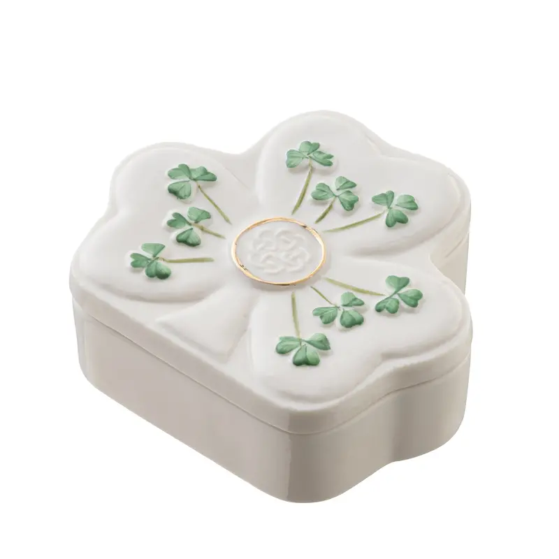 Belleek Shamrock Trinket Box – Compact Porcelain Keepsake Container 1