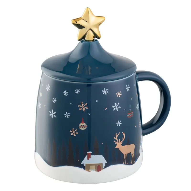 Belleek Winter Scene Lidded Mug – Illustrated Ceramic Hot Beverage Cup With Lid 1