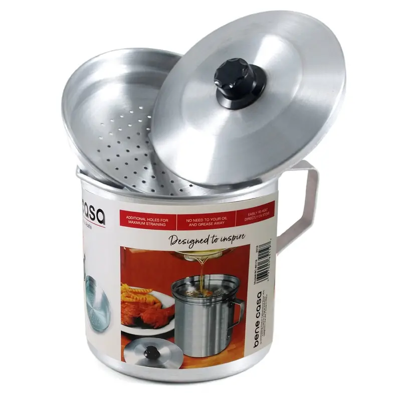 Bene Casa 1-Quart Aluminum Oil Strainer With Drip-Free Spout 1