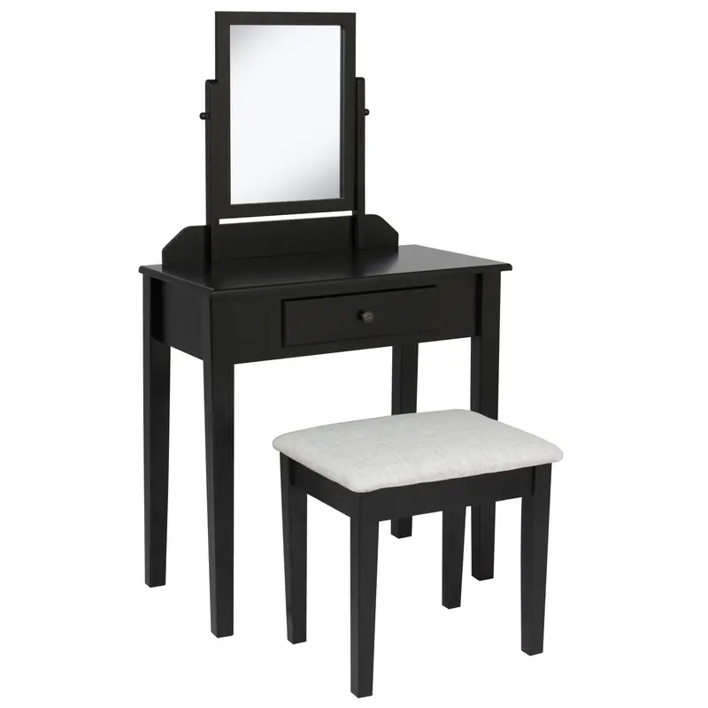 Black Modern Bathroom Vanity Table Ensemble With Coordinating Stool 1