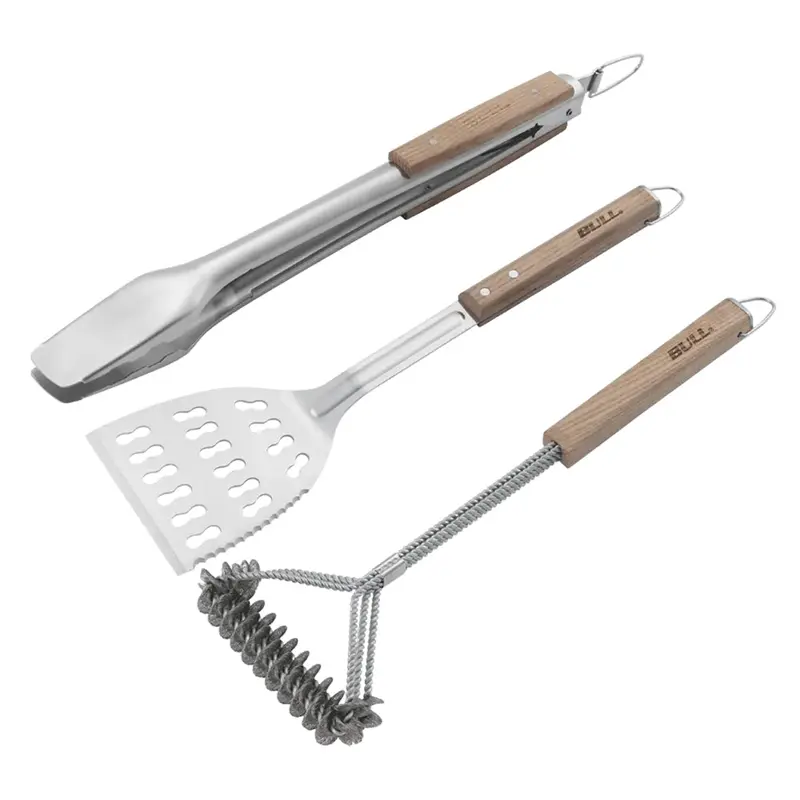 Bull 3-Piece Bbq Tool Set – Ergonomic Wooden Handles 1