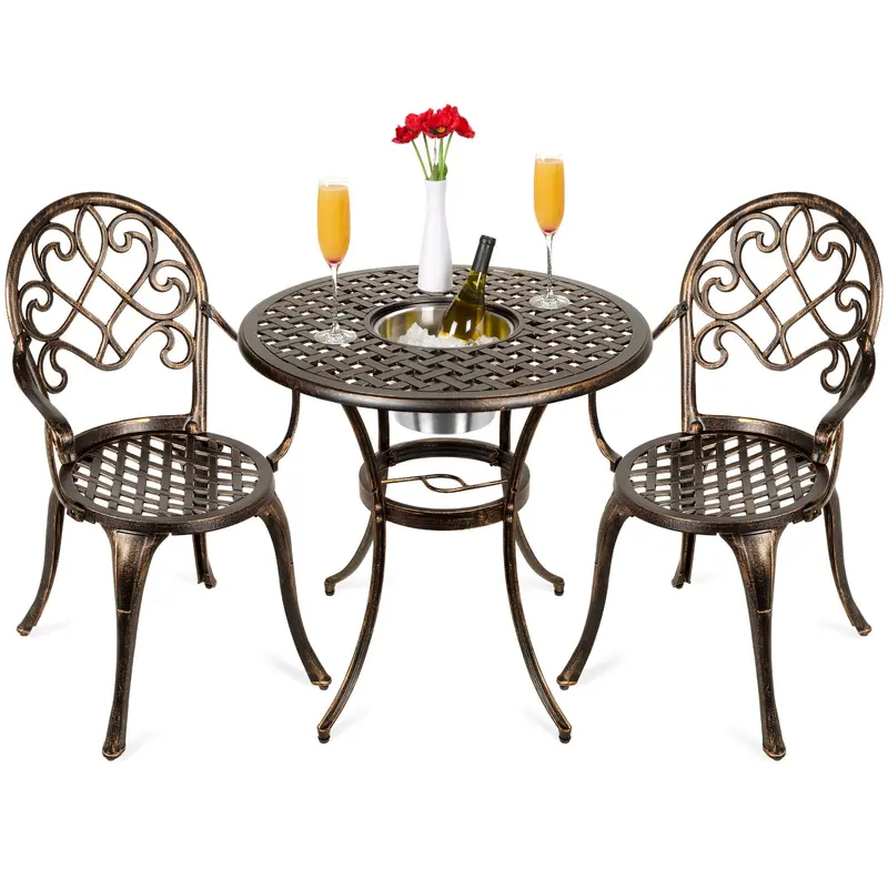 Cast Aluminum Patio Bistro Set – Copper Finish With Built-In Ice Bucket 1