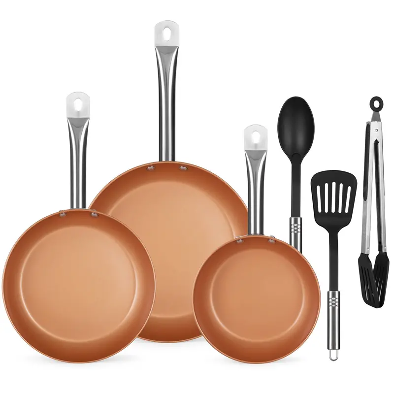 Ceramic Non-Stick 6-Piece Frying Pan Set With 3 Cooking Utensils 1