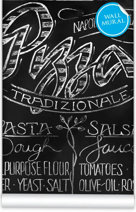 Chalkboard-Design Pizza Restaurant Wall Mural 1