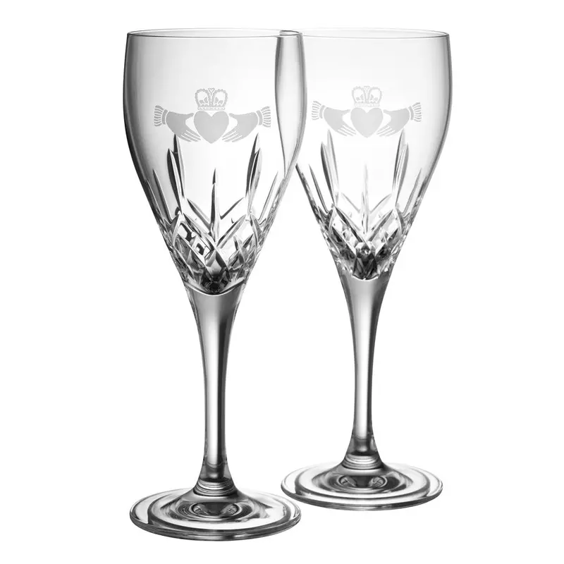 Claddagh White Wine Glasses – Pair – Galway Crystal 1