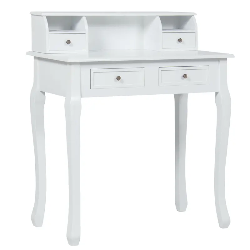 Colonial-Style Writing Desk With 4 Drawers, Dual Cubbies, And Floating Hutch Shelf Unit 1