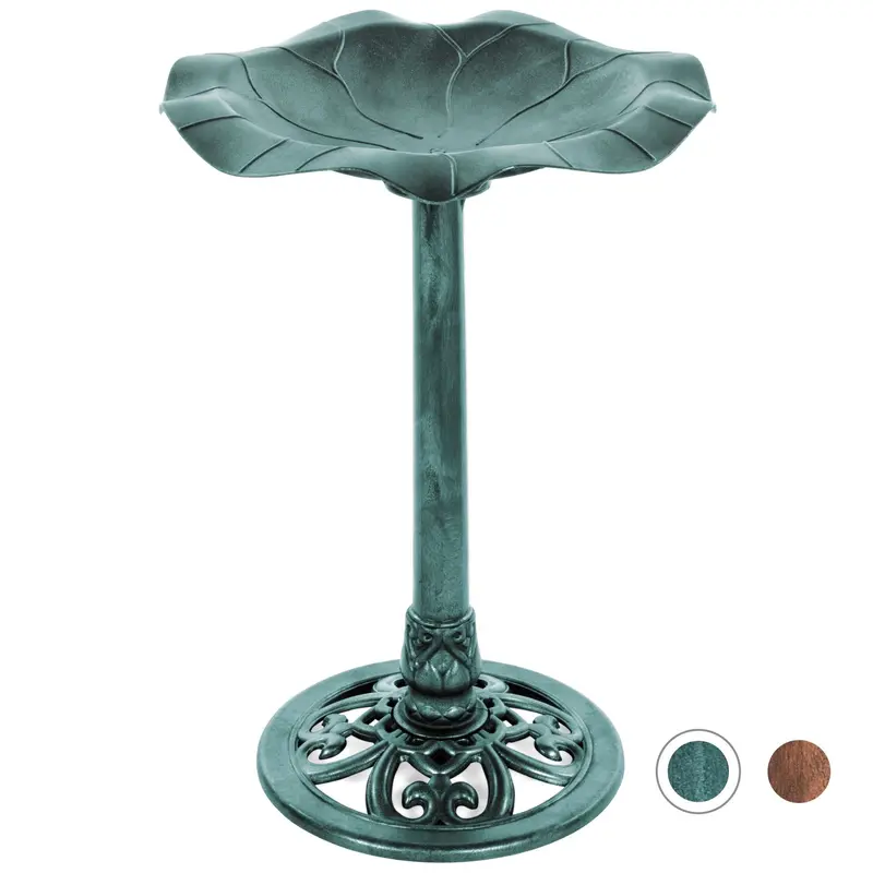 Decorative Pedestal Bird Bath – Lily Leaf Design With Floral Embellishments 2