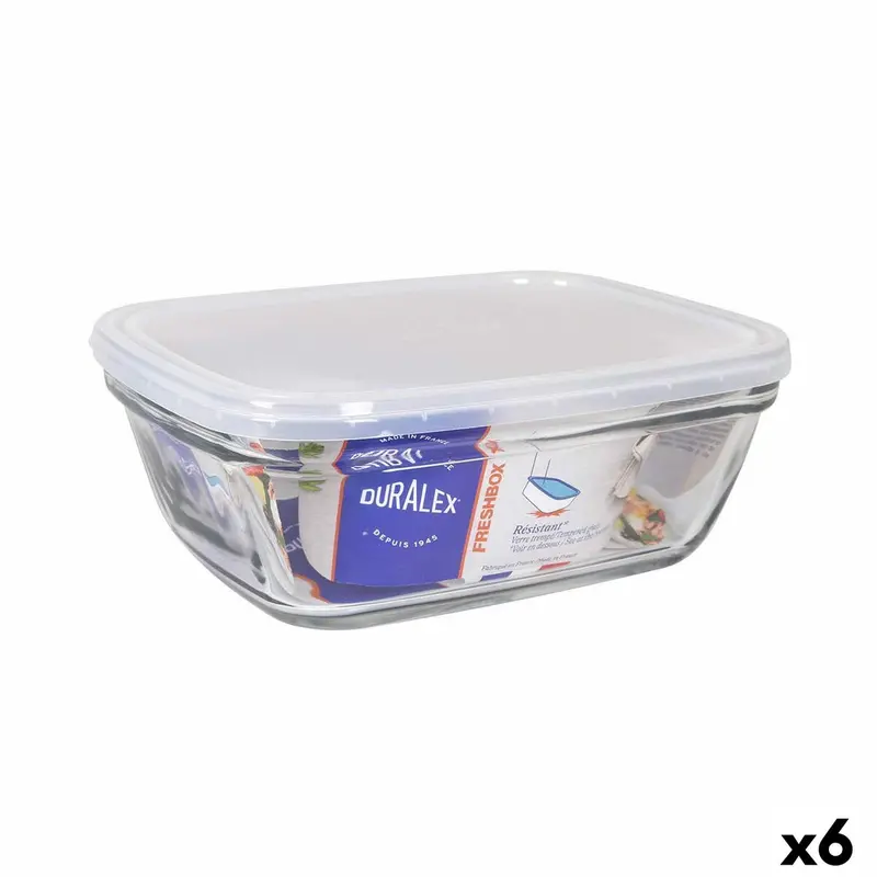 Duralex Freshbox Rectangular Food Container – Transparent, 1.7 L, 21.5 × 16.5 × 8 Cm, Set Of 6 1