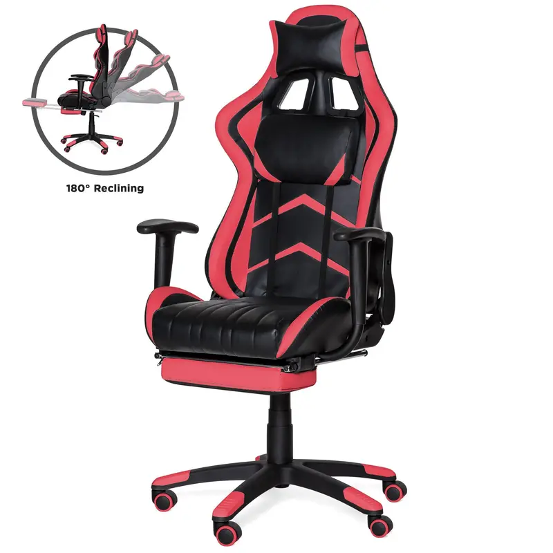 Ergonomic Gaming Chair With Reclining Backrest, Footrest & Lumbar Support System 1
