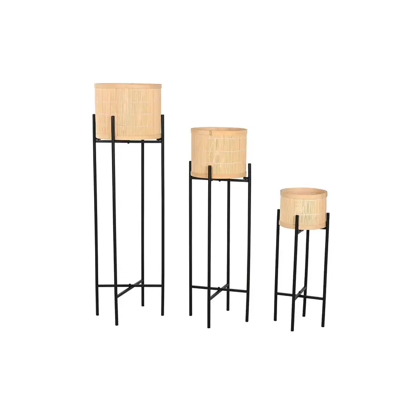 Esprit Trio Of Planters – Black Metal And Bamboo Accent Pots (31 X 31 X 103 Cm Each) 1