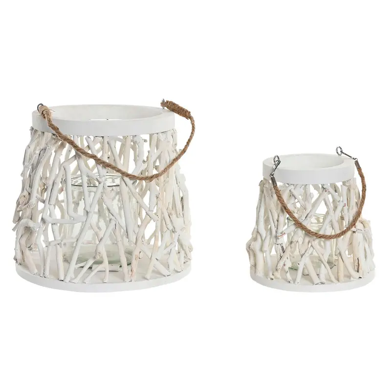 Esprit Wooden Candle Holder With Crystal Accents – White, 35 × 35 × 32 Cm (2 Pcs) 1