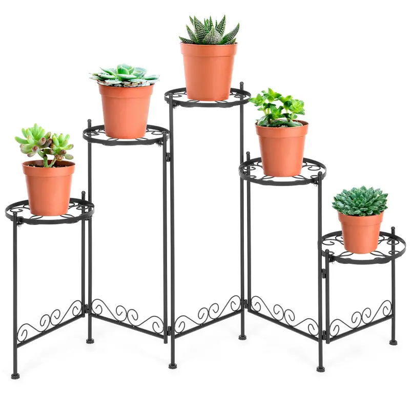 Five-Tier Adjustable Folding Metal Plant Display Stand – 28 Inches Tall 1