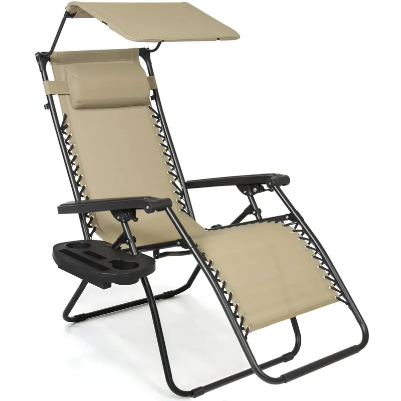 Foldable Zero Gravity Lounge Chair With Sun Canopy And Integrated Cup Holder 1