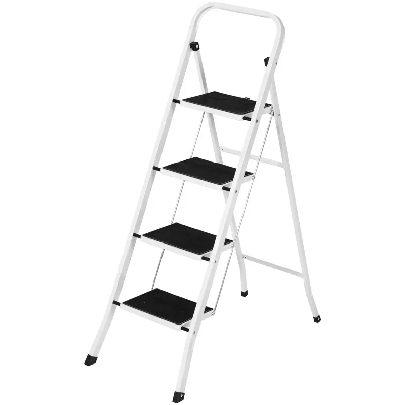 Folding 4-Step Steel Ladder – Safety Handrail, Wide Non-Slip Steps, 300-Pound Weight Capacity 1