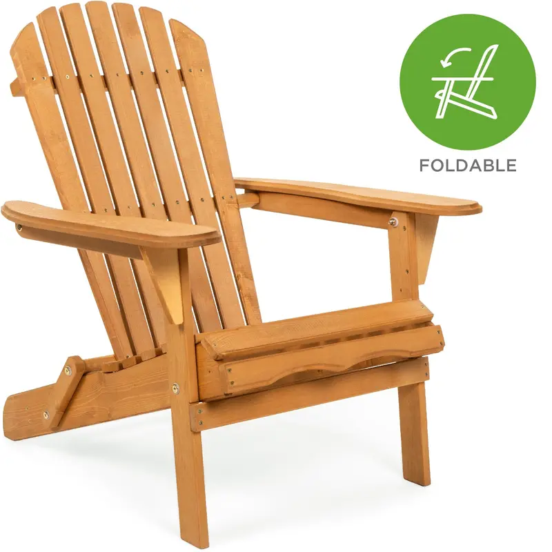 Folding Adirondack Chair – Natural-Finish Wooden Accent Seating 1