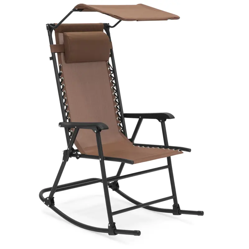 Folding Zero-Gravity Rocking Chair With Integrated Sunshade Canopy And Reinforced Steel Frame 2